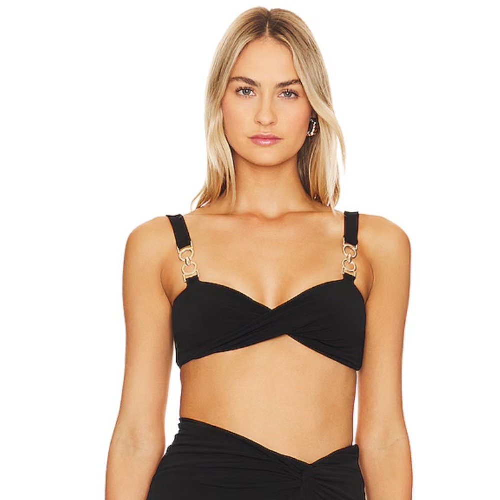 NEW Nookie Fortune Black Crop Top Bra with Gold Chain Detail